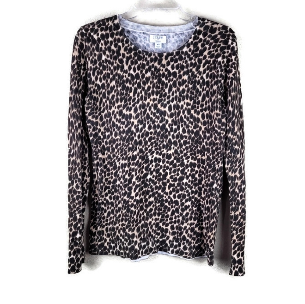 J. Crew Sweater Womens XS Teddie Cheetah Print 100%‎ Cotton Long Sleeve Crewneck